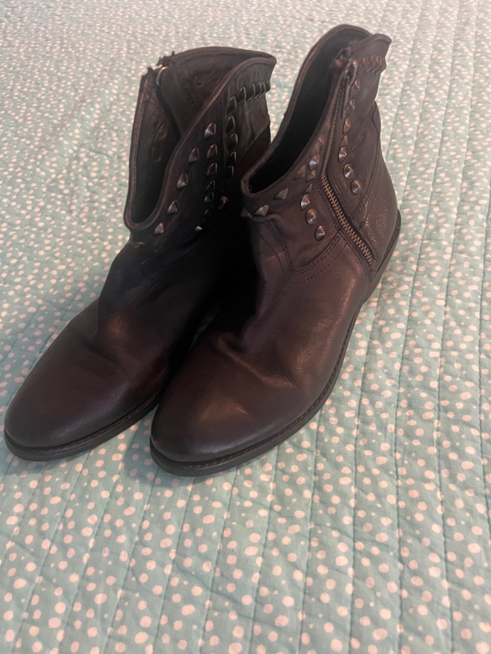 Women’s Black Leather Zip & Stud Ankle Boots